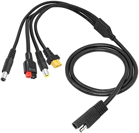 YACSEJAO Solar Connector to SAE Extension Cable 1.2M 14AWG 4-in-1 SAE to XT60 Female/DC 5.5×2.1mm / DC8mm /Solar Adapter Extension Cable for Automotive RV Solar Panel Car Truck