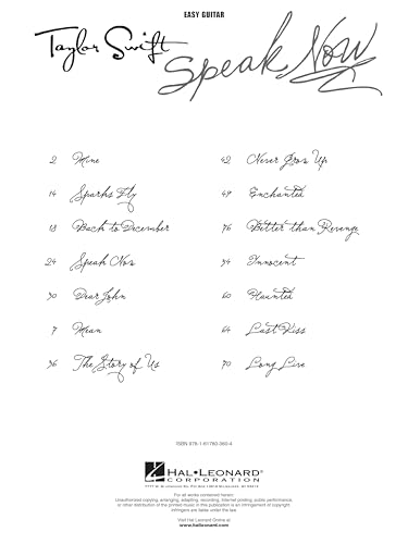 image for Hal Leonard Taylor Swift: Speak Now - Easy Guitar | Sheet Music Book w