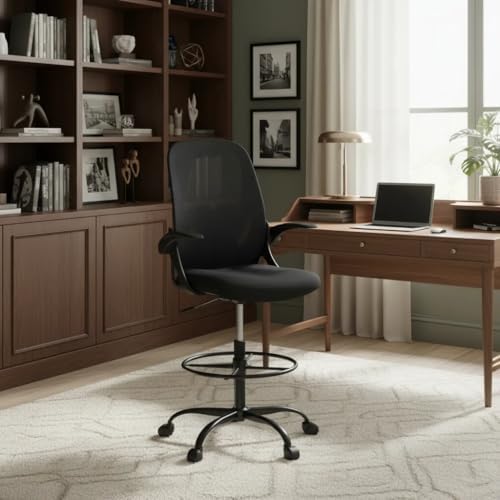 Cadeira Banqueta Alta Ergonômica Executiva Escirtório Braços Dobr...