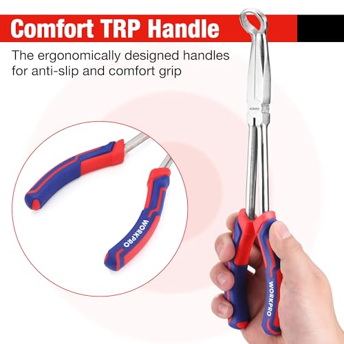 Image of WORKPRO 3 PCS 11 inch Hose Gripper Plier Set, Long Reach Hose Gripping Pliers, 5 /16-Inch, 1 /2-Inch, 3 /4-Inch Dia, Spark Plug Boot Removal Pliers, Serrated Jaws for Hard to Reach Narrow Spaces