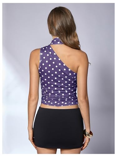 Image of RoseSeek Women's Y2K Leopard Polka Dots Halter Asymmetrical Neck Crop Tops