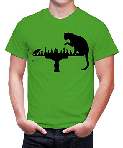 Image of Caseria Men's Cotton Printed T-Shirt -Cat Rat Chess | 100% Cotton | Half Sleeves | Regular Fit | Printed | Round Neck | Graphic T Shirt