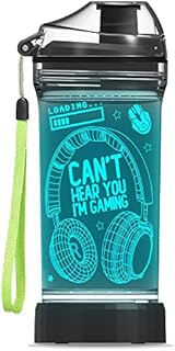 YuanDian Can't Hear You I'm Gaming Water Bottle, Headphone 7 Color Lights 3D Light up Drinking Cups Gifts for Gamers Boys, BPA Free & Leak Proof Flip Top Lid & Easy Clean & Carry Handle, 14oz/ 400ml