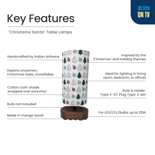 Image of ExclusiveLane 'Christams Santa' Mango Wooden Chirstmas Table Lamp for Bedroom (35.2 Cm, Without Bulb, Handcrafted) | Table Lamp for Living Room Christmas Gifts for Home Chirstmas Decoration Items