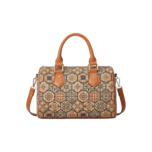 CORIOS Elegancka damska torba bostońska w stylu boho torba na ramię crossbody torba z uchwytem na górze z etnicznym wzorem torba korkowa, ZIELONY, Large