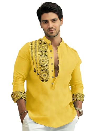 Image of Amazon Brand - INKAST Men's Cotton Blend Mandarin Collar Self One Design Full Sleeve Casual Short Kurta