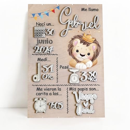 Natalicio Bebe Personalizado – Regalos para Bebes Recien Nacidos Niño y Niña Originales, Hecho a Mano en Madera Natural, Decoracion Habitacion Bebe, 20 Diseños