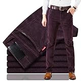 HESYSUAN Pantalones de pana para hombre, de ajuste clásico, rectos, elásticos, plisados, de algodón, sin arrugas, pantalones de vestir ajustados, Burdeos, 42