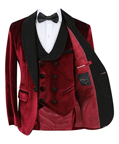 Costume de smoking en velours pour garçon 3 pièces ajusté