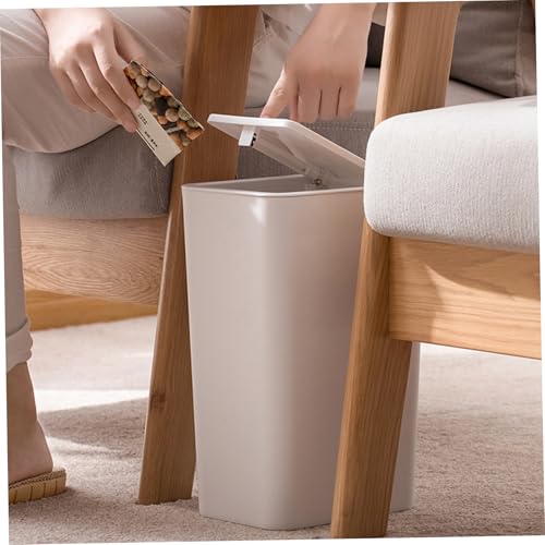 Papelera pequeña blanca con tapa para dormitorio y hogar de formato slim 5