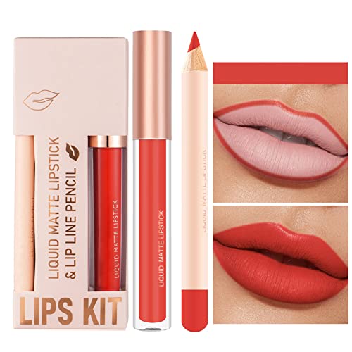 Lucoss Labial Permanente,Lápiz Delineador de Labios con Pintalabios,Perfilados de Labios Labiales Mate Larga Duracion Set (A11)