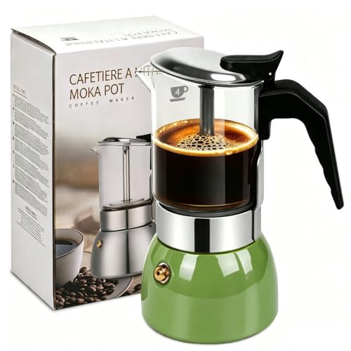 Vaolvpant 4 Cup Glass Clear Moka Pot Thickened 304 Stainless Steel