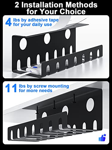 Under Desk Cable Management Tray 2 Pack, Metal Cable Tray Basket For Wire Management, No Drill/Drill Pc Cord Organizer For Home Office Computer Desk Cable Hider, 15.75X4.72X4.72In, Black Raceway #TOP3