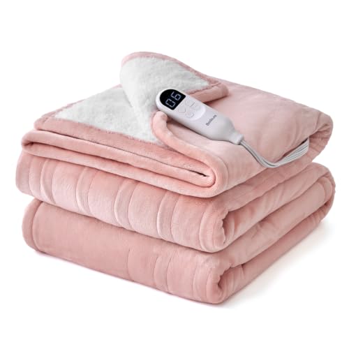 Image of Bedsure Heated Blanket Full Size, Electric Blanket with Preheat, Light Pink