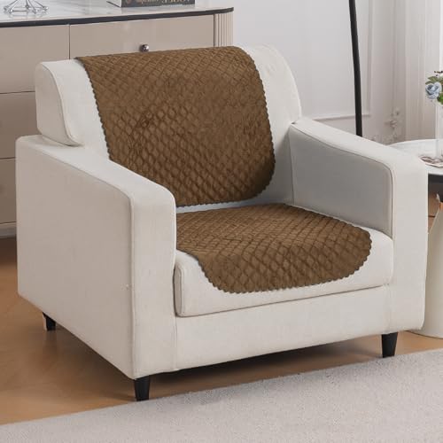Image of HOKIPO Quilted Sofa Cover 1 Seater for Seat & Back, Washable Kids & Pet Friendly Sofa Cover, 'Quilt Classic' Light Coffee (IN-925-LCF*2)
