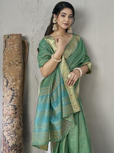 Image of Satrani Women's Shimmer Silk Weaving & Sequins Work Saree with Unstitched Blouse Piece