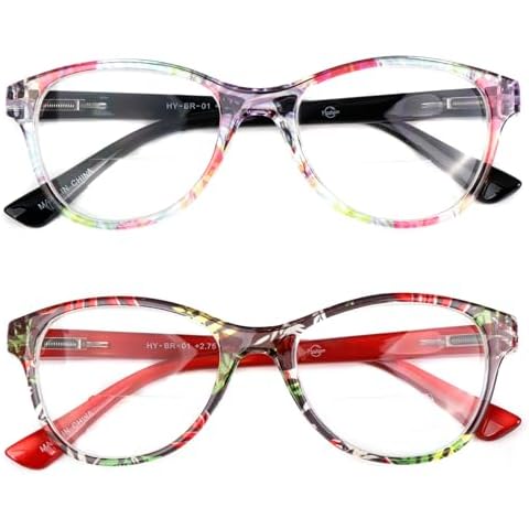 Hyyiyun 2 Pack Spring Hinge Bifocal Reading Glasses for Women,Cateye Designer Color Clear Lenses Readers 1.75X Cover