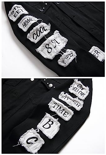 Image of LZLER Men's Denim Jackets Distressed Destroyed Classic Vintage Slim Fit Ripped Fashion Trendy Trucker Jean Jackets