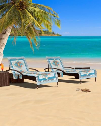 Crab Beach Chair Cover with Side Pockets, Microfiber & Quick Dry Pool Chaise Lounge Chair Towels Covers for Sun Sunbathing Patio Garden Hotel, Beach Coastal Sea Nautical Ocean Geometric Flower