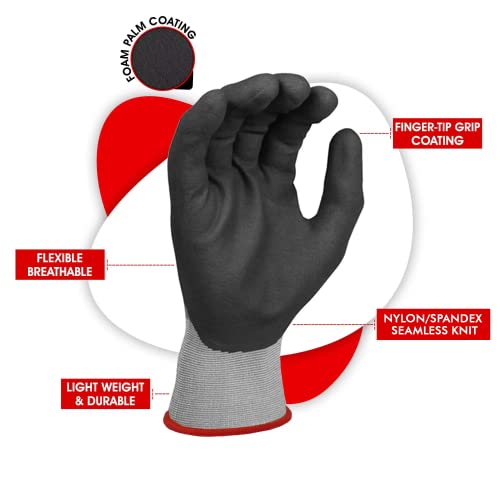 Safety Work Gloves Microfoam Nitrile Coated-3 Pairs Pack,Seamless Knit Nylon Glove With Black Micro-Foam Nitrile Grip,Ideal For General Purpose,Automotive,Home Improvement,Painting(Extra Large) #TOP1
