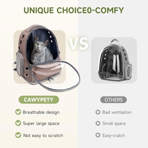 Image of Cat Backpack Carrier, Breathable Cat Carrier Pet Backpack for Kitty Small Dog Up to 15Lbs, Transparent & Foldable Pet Carrier for Travel Hiking (Khaki)