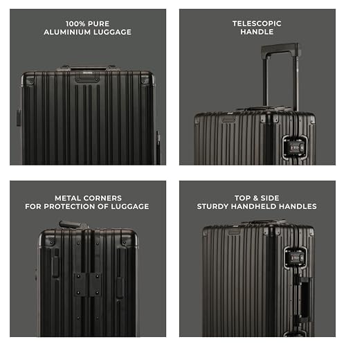 Image of EUME 100% Aluminium Cabin Trolley Bag Small for Travelling 50cm | Durable High-End 8 Silentrun 360 Degree Spinner Wheels | Premium Trolley Bag Small for Travel (Black with Yellow Wheels)