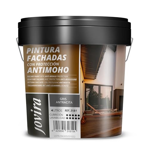 JOVIRA PINTURAS FACHADAS ANTIMOHO. Repelente al agua impermeable y fisuras. 4 Litros Gris Antracita