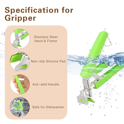 2 Pack Hot Plate Gripper Clips Holder Tongs for Moving Hot Plate Bowls Pizza Pan Air Fryer Microwave Oven with Food Out, Green