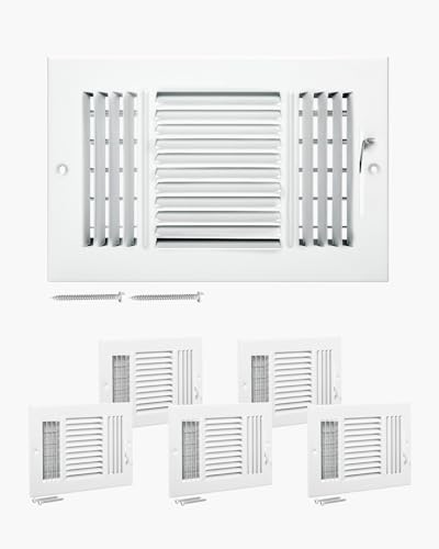 VEVOR 6 x 10 Inch Air Vent Covers 6-Pack Return Air Vent Cover HVAC 3-Direction Iron Vent Grilles for Wall & Ceiling Rustproof Anti-Peeling Air Vents Deflector Adjustable with Metal Damper White
