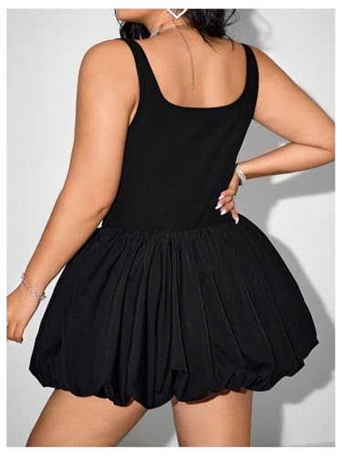 MakeMeChic Women's Plus Size Sleeveless Bubble Dress Ruched Rib Knitted A Line Mini Dresses2