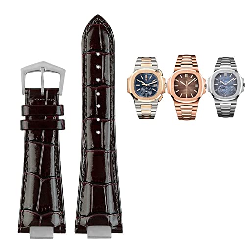 Bracelet montre cuir 25X13mm marron avec connecteur pour Nautilus 5726