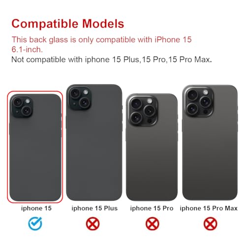 Perzework OEM Rear Back Glass Replacement for iPhone 15 6.1-inches with Reparing Tool Kit and Pre-installed Adhesive (Black)