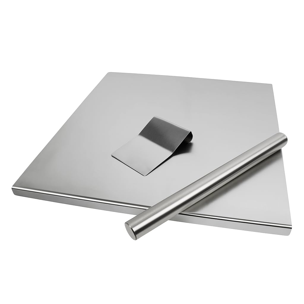 ZOIMANIA - Tagliere Spianatoia con Tarocco e Mattarello in Acciaio Inox per Uso Alimentare - Varie Misure - Profondità 60 (L60 x P60 x 3cm)