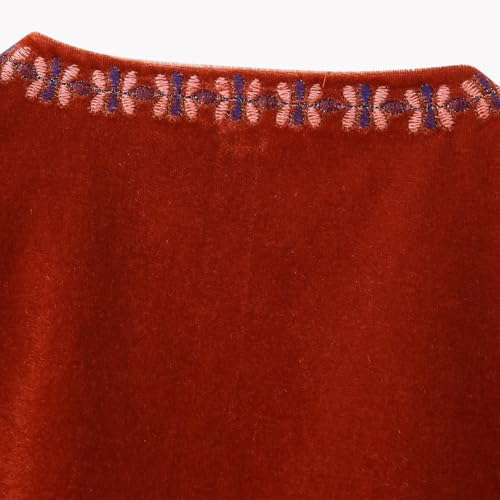 Damen-Weste, Vintage-Samt, ärmellos, Blumenstickerei, vorne offen, bauchfrei, Wester, Boho-Wester, Weste, Oberbekleidung, rot (a), M
