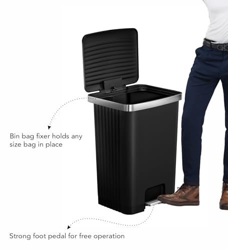 Image of Obsessions EKO 70L Plastic Step Bin with Pedal, Large Capacity Trash Can Ideal for Home, Kitchen and Office, Black