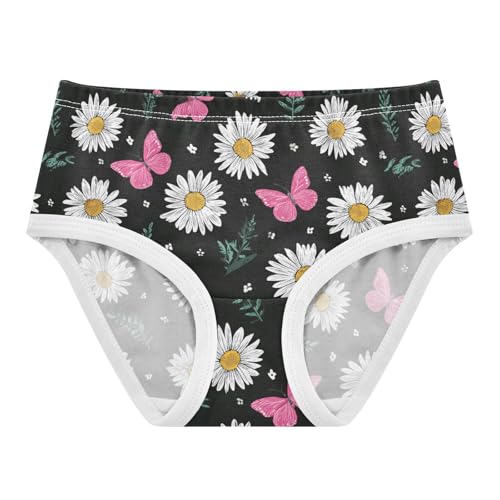Wusikd Black White Daisies Girls' Underwear Cotton Pink Butterflies Girls Briefs Soft Toddler Underwear 2T