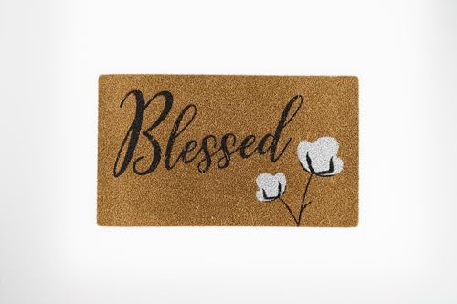 Avera Products | Blessed Cotton Bloom, Natural Coir Fiber Doormat, Anti-Slip PVC Mat Back | 29” x 17”