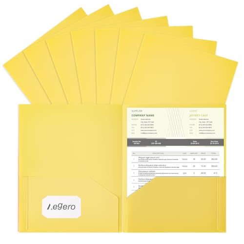 Aegero Plastic Folders with Pockets (7 Pack, Yellow)