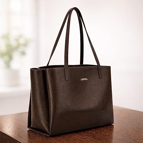 Image of LEEZEL Women's Structured Tote Bag - Large Capacity Work & Travel Purse Croco Pattern Vegan Leather Stylish Tote Bag Classic Everyday Shoulder Bag