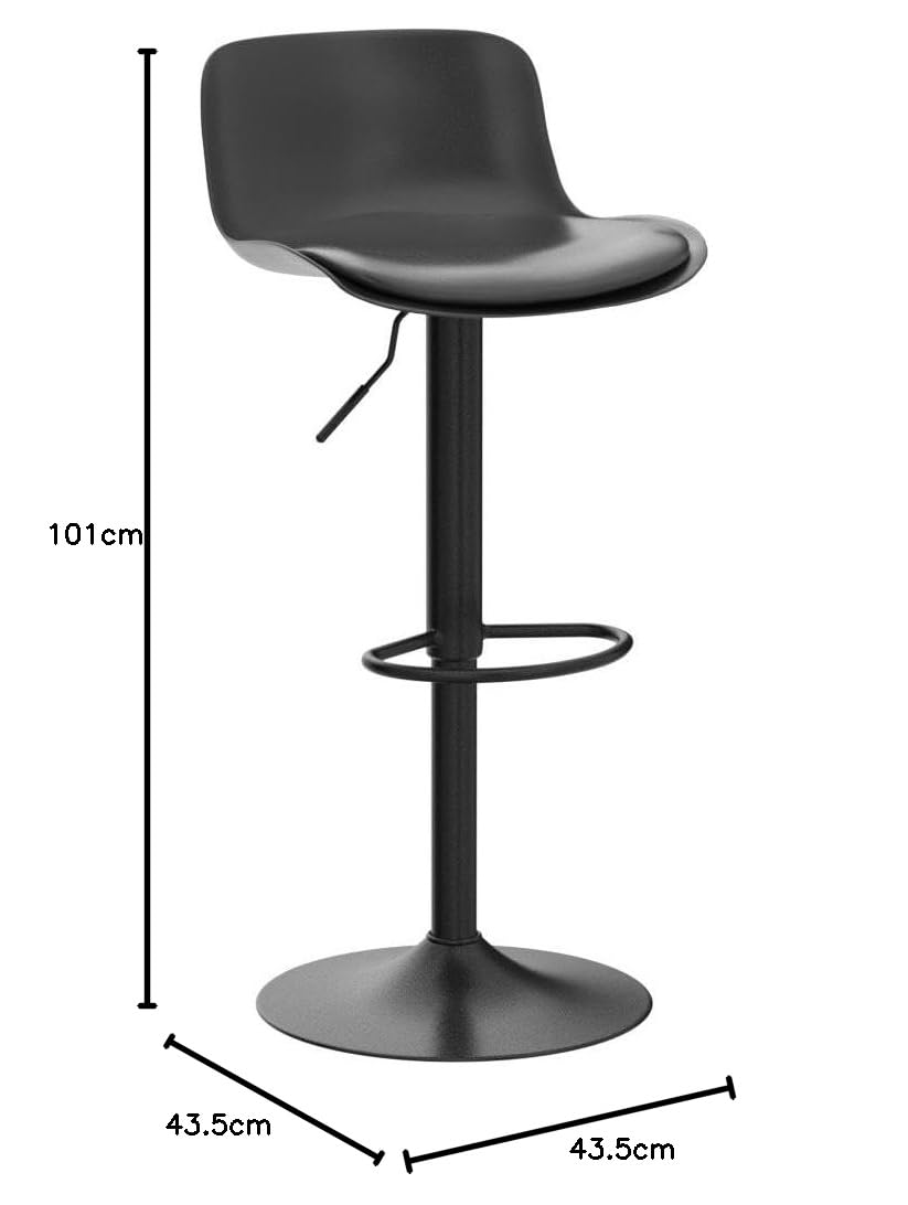 Kidol & Shellder Tabourets de Bar Chaises de Salle à Manger Lot de 2 Noir, Coussin d'assise à Dossier Pivotant Réglable en Hauteur, Chaises de Bar en Métal Plastique Cuir PU, Maison Cuisine Bistro