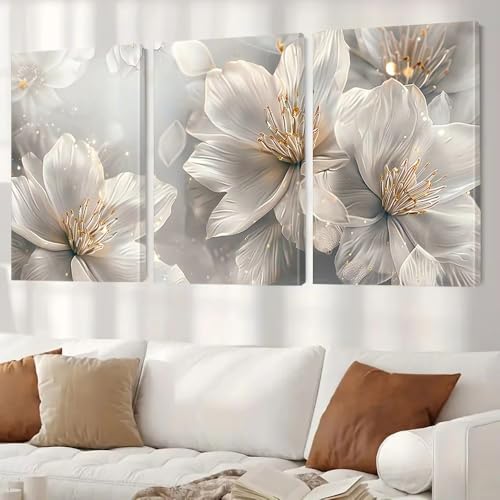 Toiles décoratives blanches AEFOUU 60x80 cm à motifs floraux avec cadre intérieur pour salon