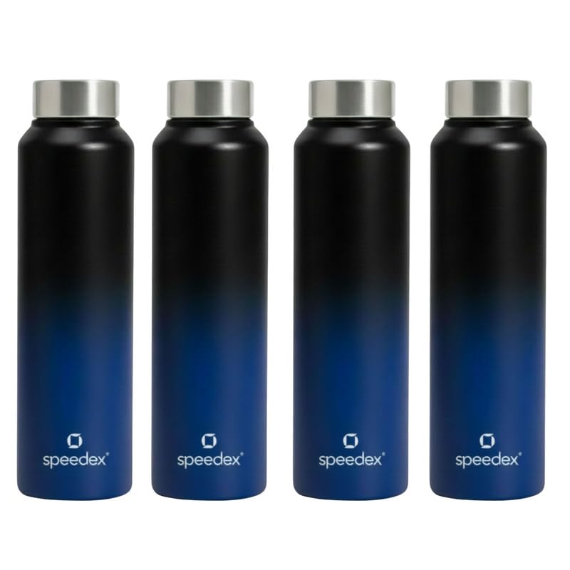 Image of Speedex Stainless Steel Water Bottle 1 Ltr, Leak Proof Screw Cap, BIS Approved 1000 ml Metal Bottle For Daily, Office, School, Gym, Travel Use for Men, Women, Kids, Adults, Black Blue, Set of 4