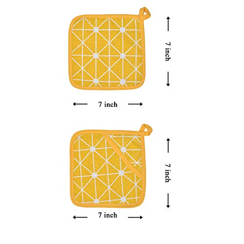 WinChange Oven Mitts and Potholders BBQ Gloves-Oven Mitts and Pot Holders with Recycled Cotton Infill Silicone Non-Slip Cooking Gloves for Cooking Baking Grilling (4-Piece Set,Yellow)
