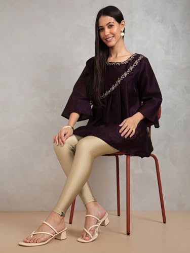 Image of TWIN BIRDS Shimmer Leggings for Women | Shiny Stretch Ethnic Wear Pants