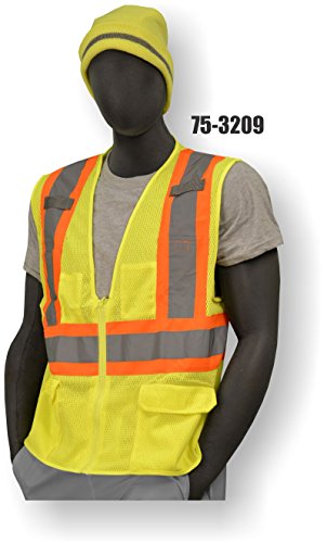 Exclusive Discount 80% Offer Majestic Glove 75-3209/X5 Mesh Vest Zipper, High-Vis, Class 2, Silver Reflective Striping, 5X-Large, Yellow