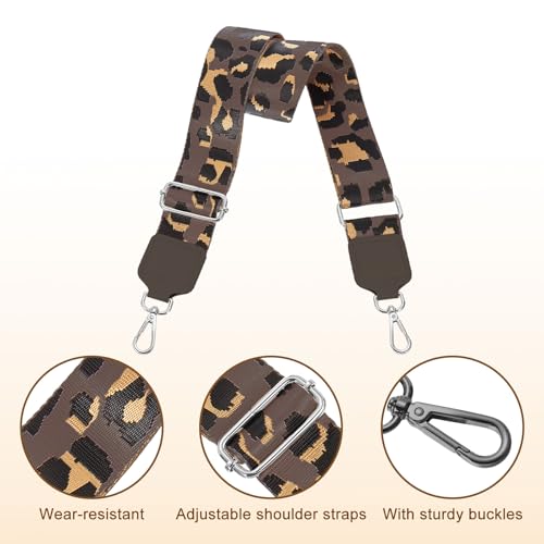 Image of uxcell Wide Shoulder Strap, 5cm Adjustable Purse Strap Replacement Crossbody Strap for Shoulder Bag Wallets, Brown, Silver Square Mouth Buckle