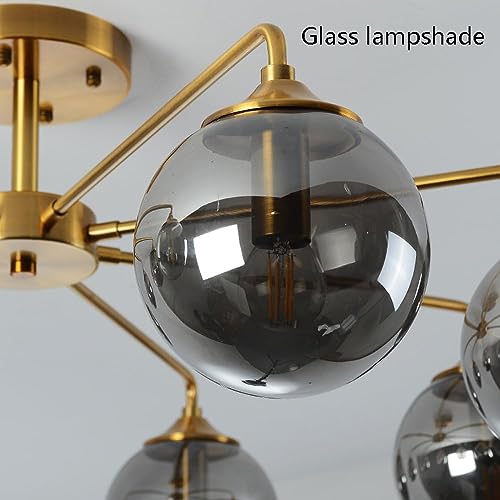 Plafonnier 6 globes en verre opalin au design architectural épuré - 5