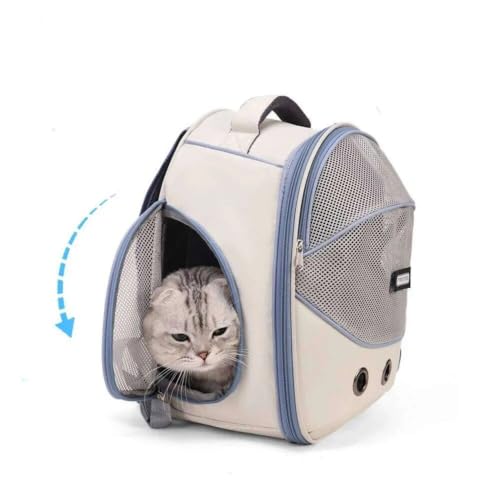 Image of Cawypety Cat Backpack Carrier, Breathable Cat Carrier Pet Backpack for Kitty Small Dog Up to 15Lbs, Transparent & Foldable Pet Carrier for Travel Hiking (White, Blue)