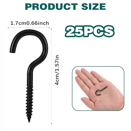 Jieyao 600472_1_B6X4XNIF Black Ceiling Screw Hooks, 25 Pcs Heavy Duty Cup Hooks, 1.57 Inch Large Carbon Steel Hook Screws Screw-In Ring Screws Multi-Function Wall Hooks thumb #2