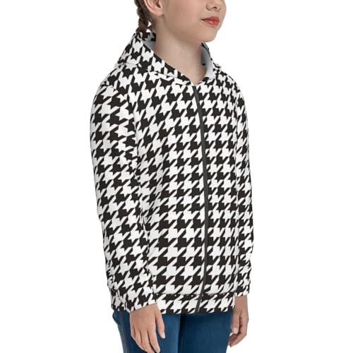 Houndstooth Black And White Kids Pullover Hoodies Boys Zip Up Sweatshirts Girls Athletic Clothes with Pocket4